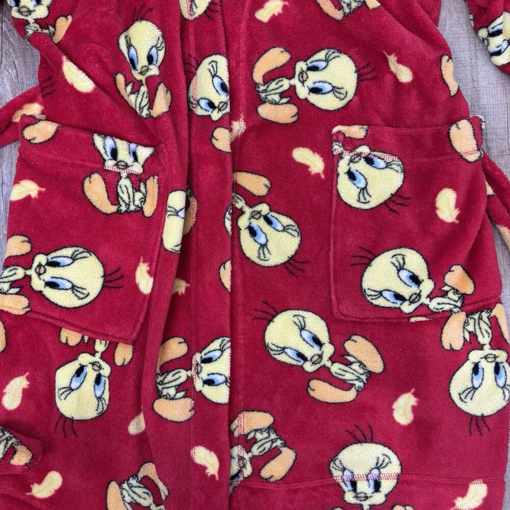 Vintage Tweety Bird Robe Red Soft Fluffy Size L Looney Tunes Novelty Cozy Y2K - Picture 9 of 10
